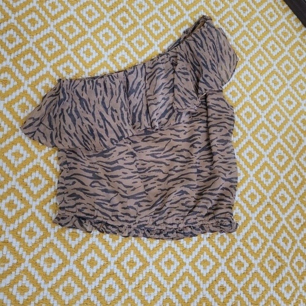 Walter Baker Zendaya Ruffle Cropped Top Bali Tiger Print Animal Motif NWT S